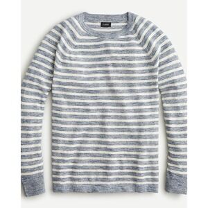 J.Crew Mens Blue White Striped Linen Cotton Blend Raglan Crewneck Sweater Size M